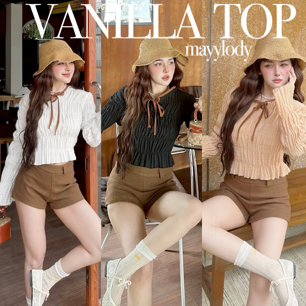 💓mayylody💓 ครอปท็อป แขนยาว จั้มสม็อครอบตัว สไตล์เกาหลี สุดฮิต 🌷🪞🌤️🍃 เสื้อครอป ครอป เสื้อสีดำ เสื้อดำ