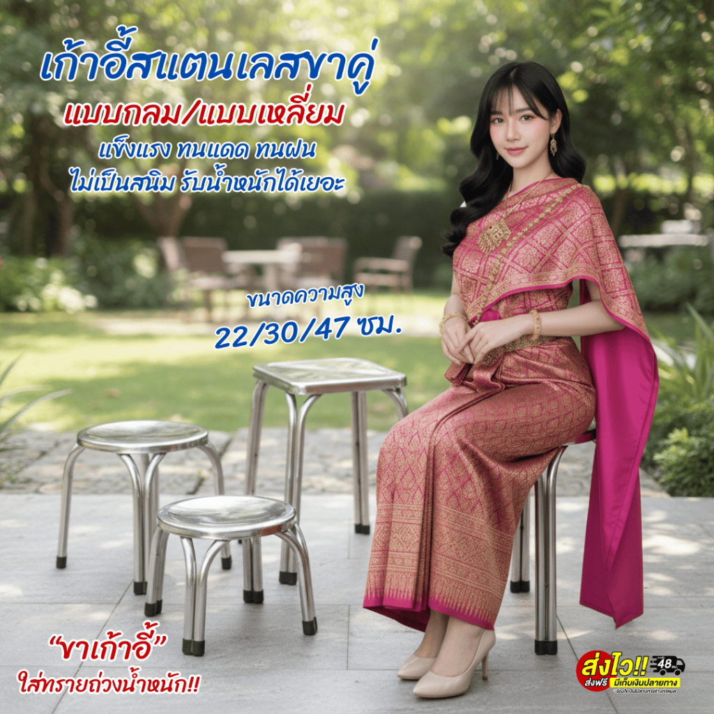 เก้าอี้สแตนเลส งานหนา เก้าอี้เตี้ย ทรงกลม/ทรงเหลี่ยม สแตนเลสอย่างดี ไม่เป็นสนิม รับน้ำหนักได้เยอะ