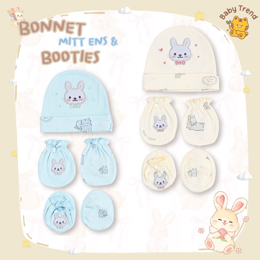 Babytrend เซ็ตหมวกถุงมือถุงเท้า เด็กแรกเกิด 0-3 เดือน ผ้าคอตตอนนุ่มๆ ลายน่ารัก