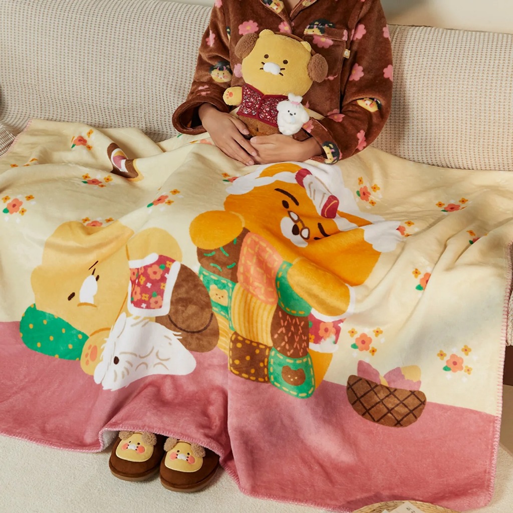 KAKAO FRIENDS – บ้านชนบท ชุนชิก Fleece Blanket Large (Ryan & Choonsik) ผ้าห่ม ขนนุ่ม ไซซ์ใหญ่