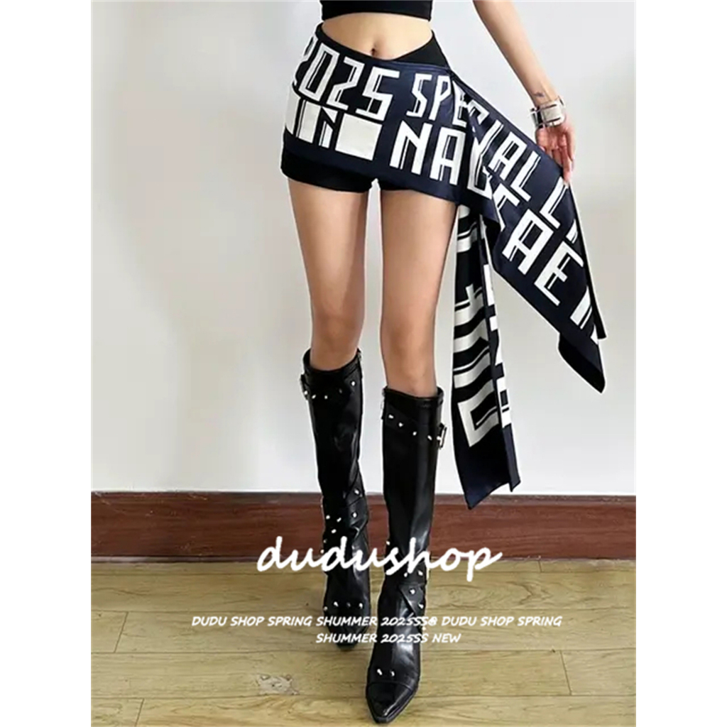 [Trendy color-blocked letter scarf]ผ้าพันคอลายตัวอักษรสีบล็อกสำหรับผู้หญิงสไตล์สตรีทแดนซ์