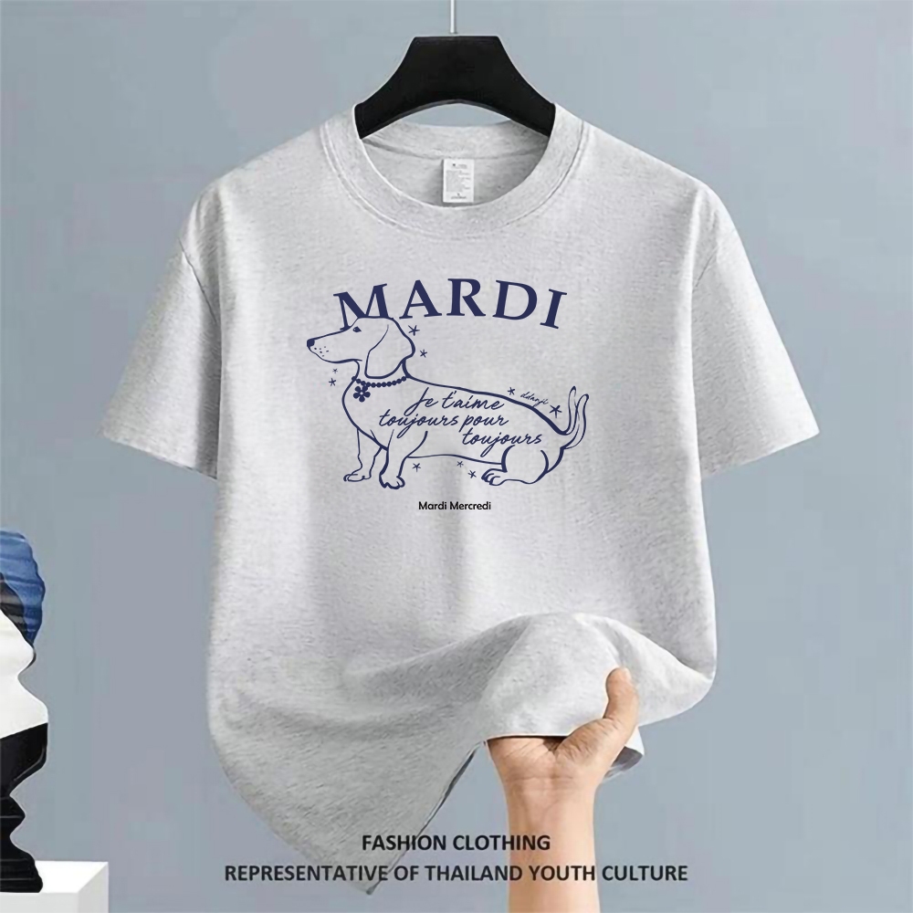 จัดส่งภายในประเทศไทย(จัดส่งภายใน 24 ชั่วโมง) Mardi เสื้อยืดสีดำ คอกลม ลายกราฟิก แขนสั้น ผู้หญิงผู้ชายใส่ได้ สไตล์มินิมอล
