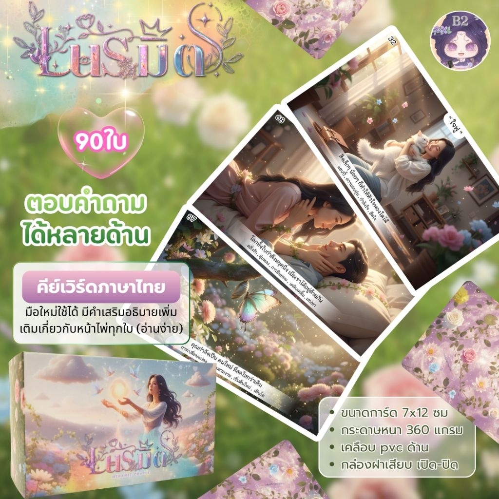ไพ่เนรมิตร 🌷(ไพ่ออราเคิลภาษาไทย) ไพ่ดูดวงอ่านง่าย🦋 (90 ใบ)