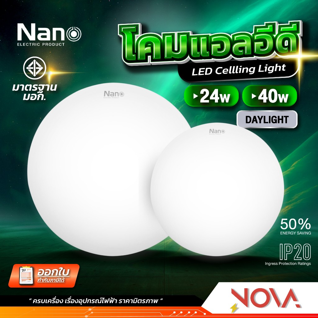 โคมไฟเพดาน โคมซาลาเปา LED ครบชุด หลอดกลม LED 24W / 40W  (Magnet) ยี่ห้อ NANO
