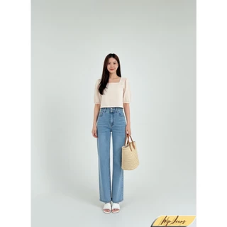 📌มีไซส์ใหญ่Sถึง5XL กางเกงยีนส์ผู้หญิงเอวสูงทรงกระบอกผ้ายืดขากว้างกระดุมคู่ Wide Leg Jeans High Waisted 😍 B046