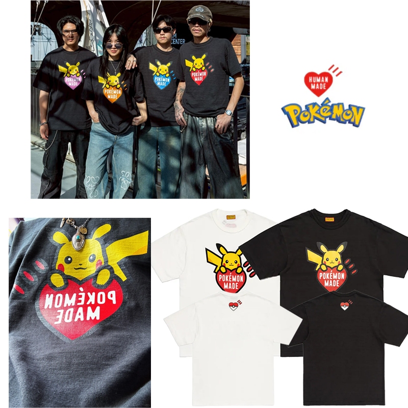 พร้อมส่ง🚚เสื้อยืด HUMAN MADE POKEMON Heart Badge T-Shirt แขนสั้นขั้นพื้นฐาน เสื้อยืดสไตล์เดียวกันสำหรับคู่รั