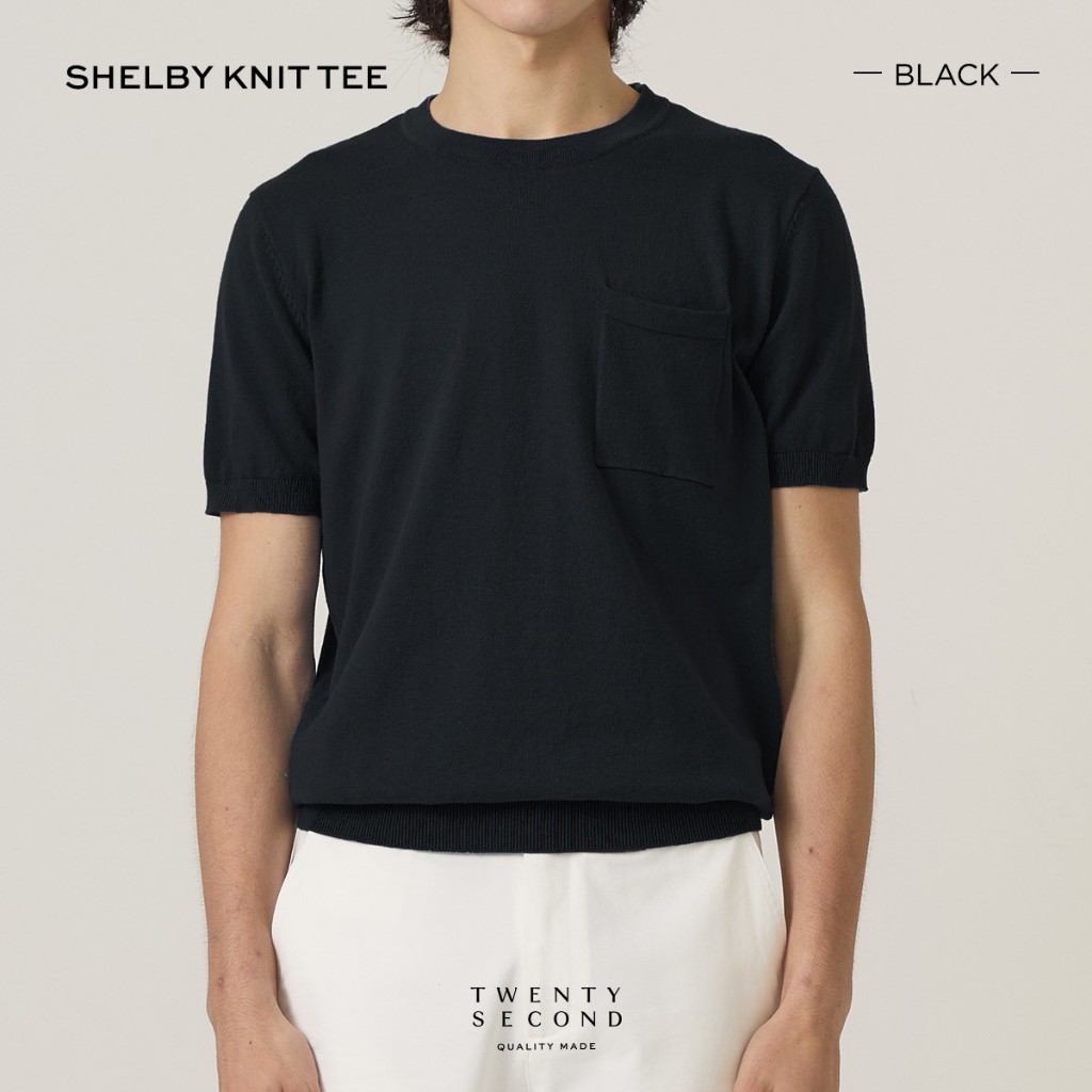TWENTYSECOND เสื้อยืดแขนสั้นผ้า Knit รุ่น Shelby Knit Cotton Tee - ดำ / Black