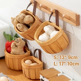 [พร้อมส่ง] ตะกร้าเก็บกระเทียม ตะกร้าอเนกประสงค์ ใส่ของแห้ง หัวหอม ไข่ไก่ ตะกร้ามินิมอล ที่แขวนของในครัว ตะกร้าหวาย