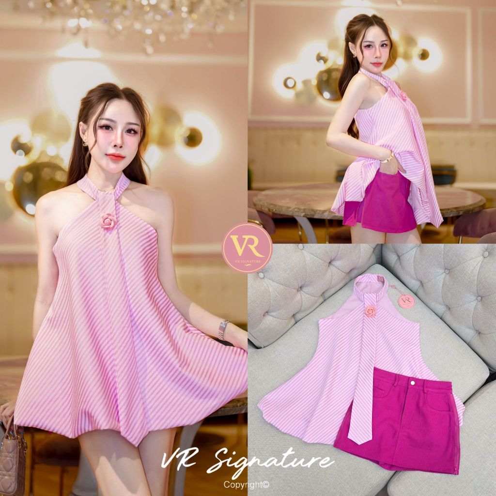 VR Signature  Set​ เสื้อคล้องคอแต่งเนคไท้ชมพู