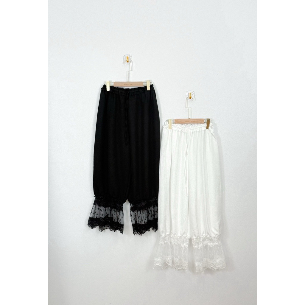 INFINITY Sael Pants (ซาเอล) กางเกงขายาว 5 ส่วน ผ้าคอตตอน ปลายขาจั๊ม แต่งลูกไม้