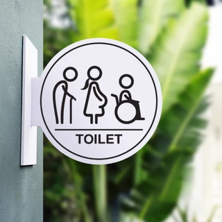 ป้ายยื่นติดผนังวงกลม ห้องน้ำ ห้องสุขา toilet พลาสวูดฉลุ ติดสติกเกอร์ ตัด 2 ด้าน พร้อมเทปกาว 2 หน้า มองเด่น เห็นชัดเจน