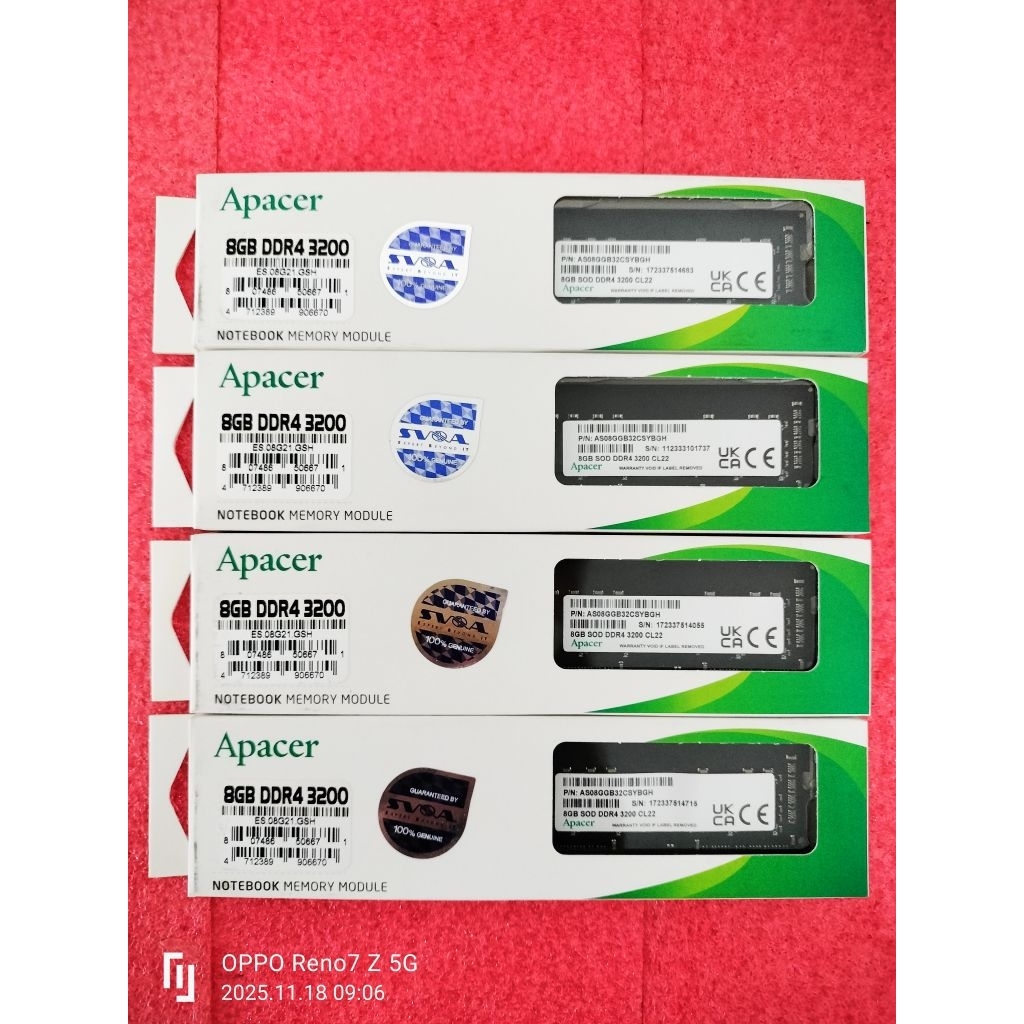 RAM Notebook Apacer 8GB DDR4 บัส 3200MHz ของใหม่ ประกัน L-T ตัวละ930บาท