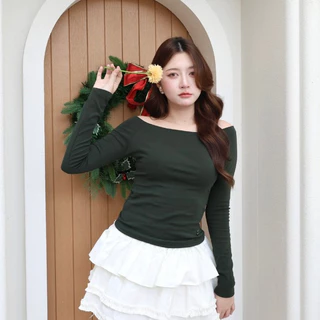 JARINYA (S-XL) เสื้อยืดปาดไหล่ 2 ข้าง แต่งเหล็ก JY