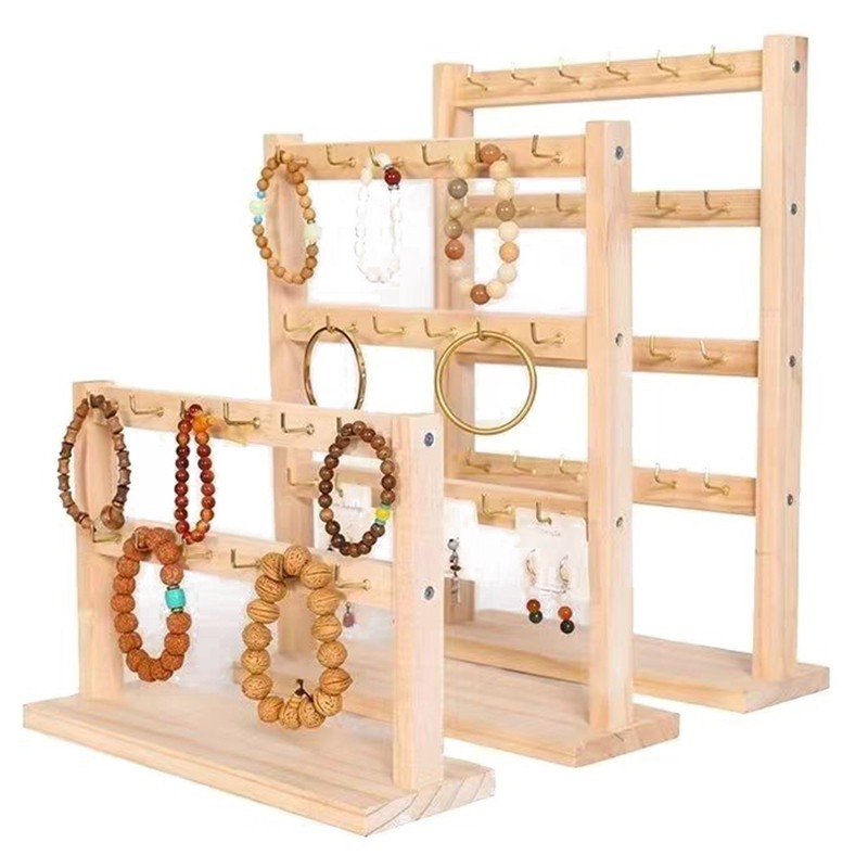 ขาตั้งโชว์เครื่องประดับไม้ พร้อมตะขอ ชั้นวางโชว์อัญมณี พร้อมตะขอ ชั้นวางโชว์อัญมณี สําหรับอุปกรณ์เสริม - รูปที่ 3