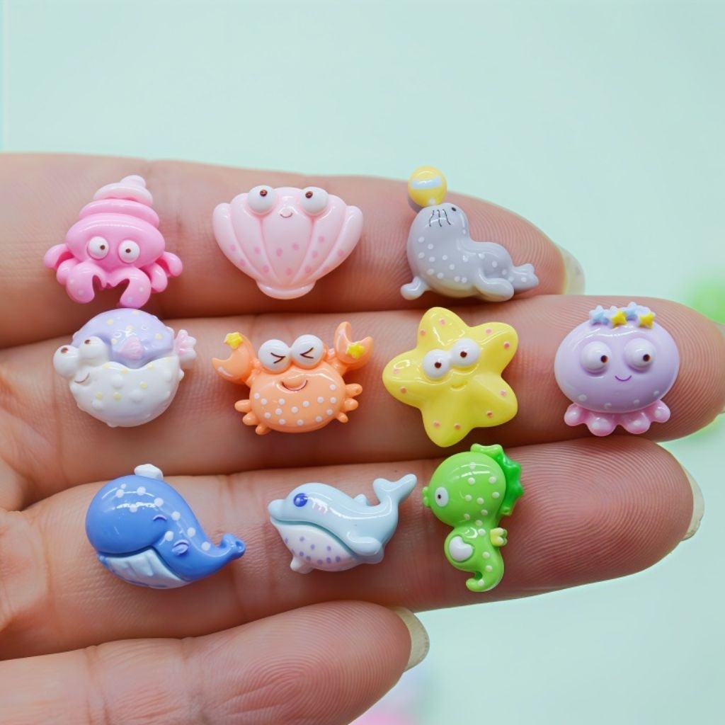 10ชิ้นคละแบบซ้ำ>>วาฬจิ๋ว โลมา ปู มหาสมุทร เรซิ่นสัตว์แห่งท้องทะเลขนาดเล็ก