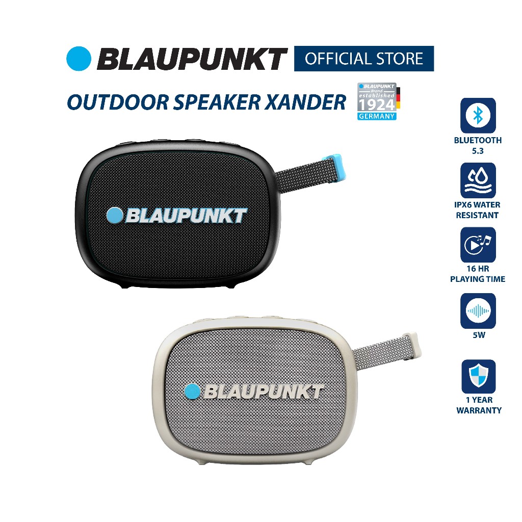 [พรีเมี่ยม]BLAUPUNKT ลำโพงบลูทูธพกพา 5 วัตต์ แบตเตอรี่ 1400mAh Bluetooth 5.3 กันน้ำ IPX6 รุ่น XANDER