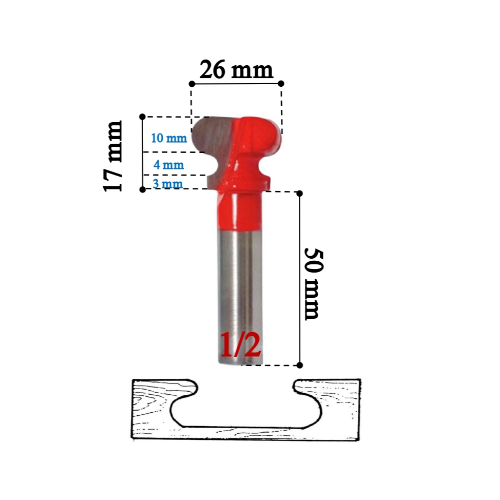 ดอกเร้าเตอร์คว้านมือจับลิ้นชัก ตีร่องมือจับ ขนาด17x26mm แกน1/2 แกนยาว50mm. – โปรปัง