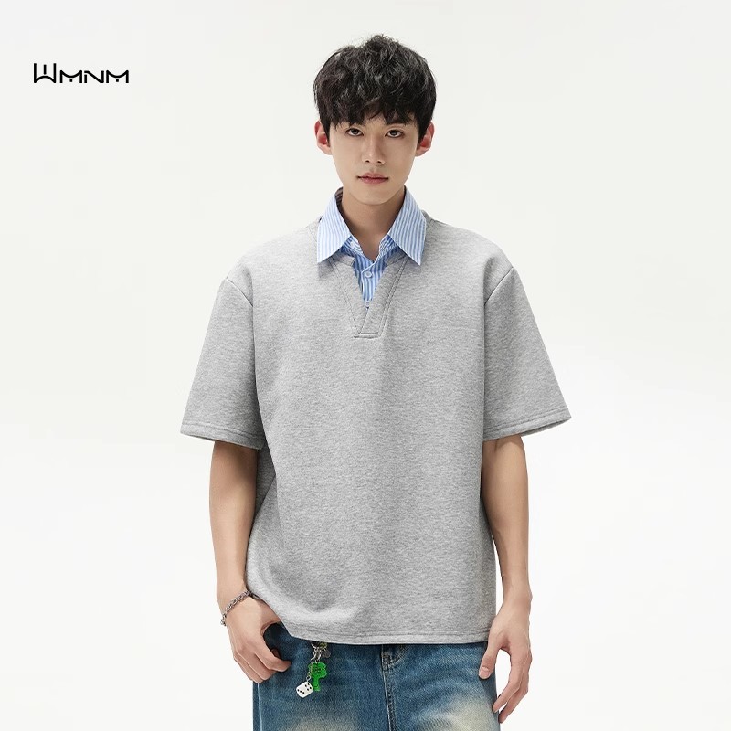 Unisex Faux Two-Piece Short-Sleeve Top - Casual, Loose-Fit, Trendy & Versatile | Couple Essential! - รูปที่ 2