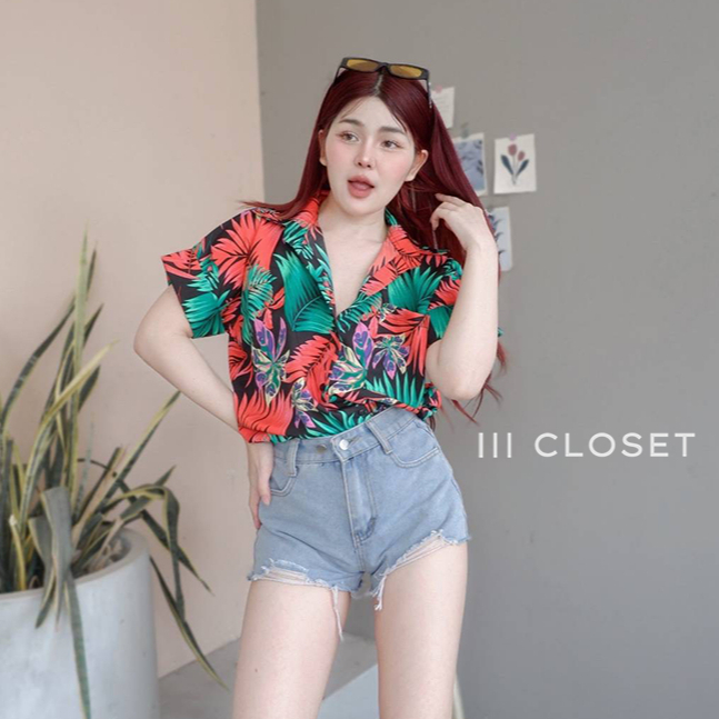 เสื้อเชิ้ต lll Freesize lll TUM102 คอปก กระดุมหน้า แขนเบิ้ล มีกระเป๋าข้าง ผ้าไหมอิตาลี พิมพ์ลาย