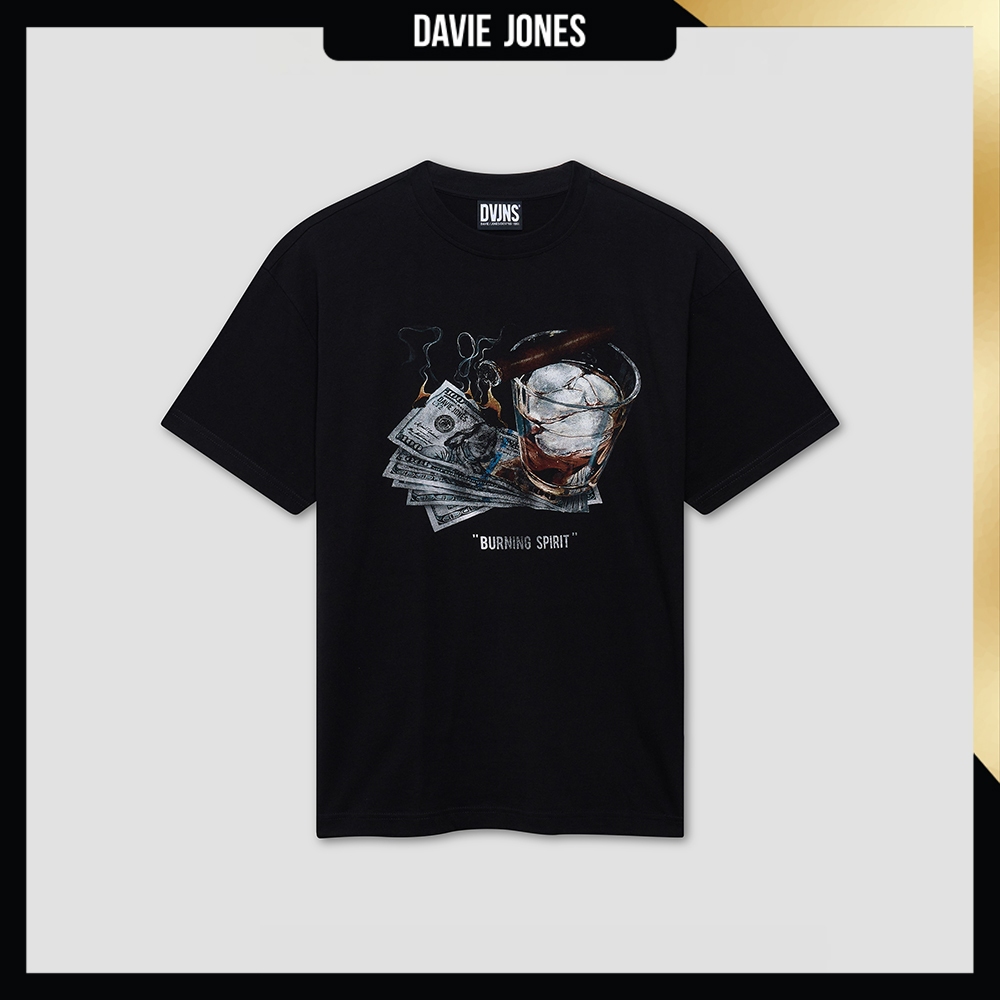DAVIE JONES เสื้อยืด พิมพ์ลาย Graphic Oversized Fit T-Shirt WA0290 สีดำ