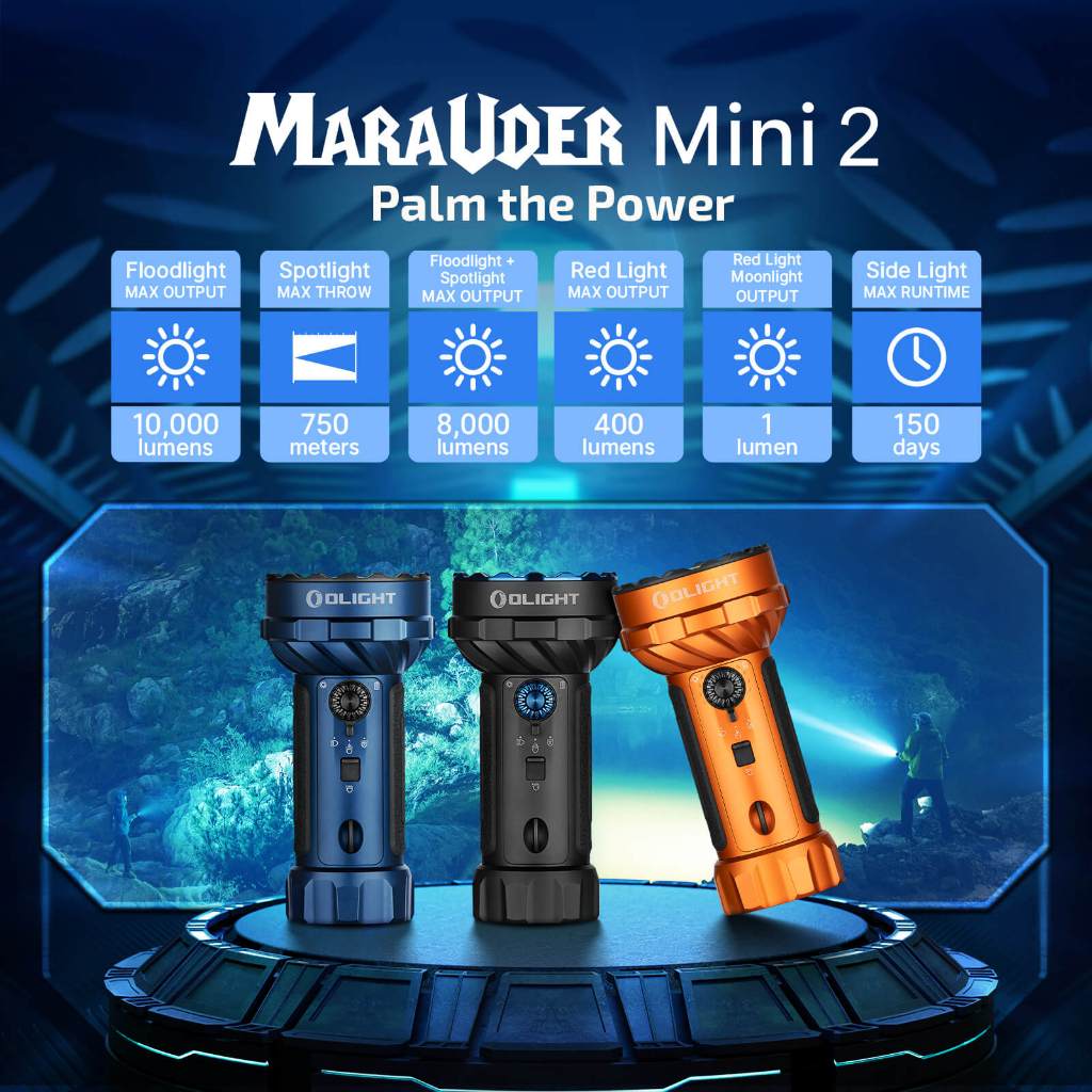 [NEW I Preorder] Olight Marauder Mini 2 - ไฟฉายแสงพุ่งและกว้างในตัวเดียว กำลังสูง 10,000 ลูเมน (แบบ Flood & Spot)