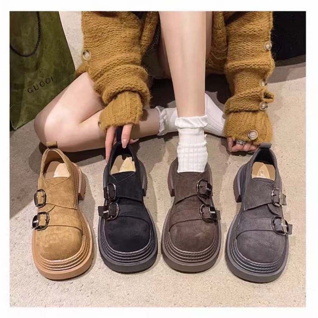 พร้อมส่งจากไทย TX748 รองเท้าหนังแพลตฟอร์มย้อนยุค สไตล์วินเทจ หนา7CM กันลื่น ใส่สบาย สำหรับผู้หญิง