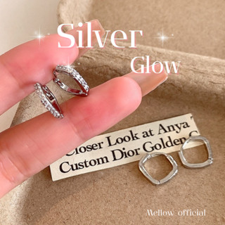 ต่างหูเงิน 925 ทรงสี่เหลี่ยมประดับเพชร สวยหรู ดีไซน์เก๋ เรีย…