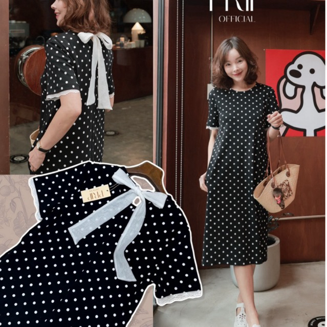 Chaline • 7319 เดรสผ้ายืดเข้าใหม่ค่า เดรสผ้ายืดอย่างดี ลาย polkadot น่ารัก