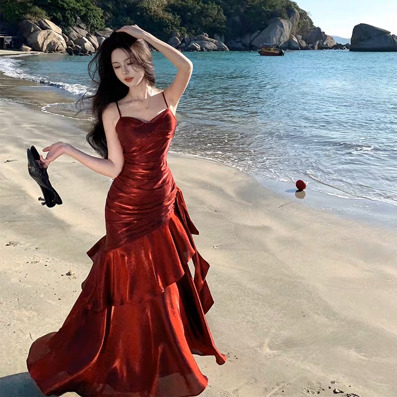 ชุดผู้หญิงที่หรูหรา Ruffle สายพาเกตตี้เซ็กซี่ชุดปาร์ตี้วันเกิดในช่วงเย็นงานแต่งงาน Prom Vestidos เสื้อผ้าผู้หญิงยาว