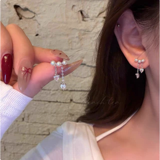 COD-ส่งเร็วจากไทย🎀ต่างหู หัวใจ ประดับไข่มุก ประดับเพชร สไตล์หรูหราแสง เครื่องประดับแฟช สำหรับผู้หญิง-Ten