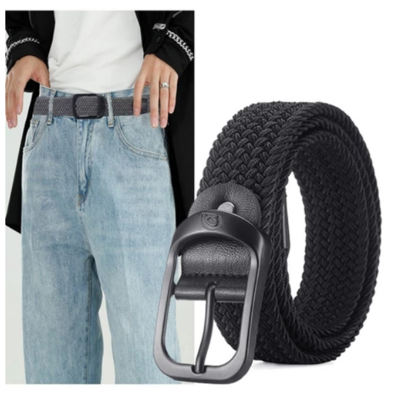 ส่งไวจากไทย Unisex ทอเข็มขัดยางยืดผู้ชายหรูหราเข็มขัดผู้หญิงออกแบบผู้ชายหัวเข็มขัดเข็มขัดเอวไม่มีรู Cinturones หรูหรา
