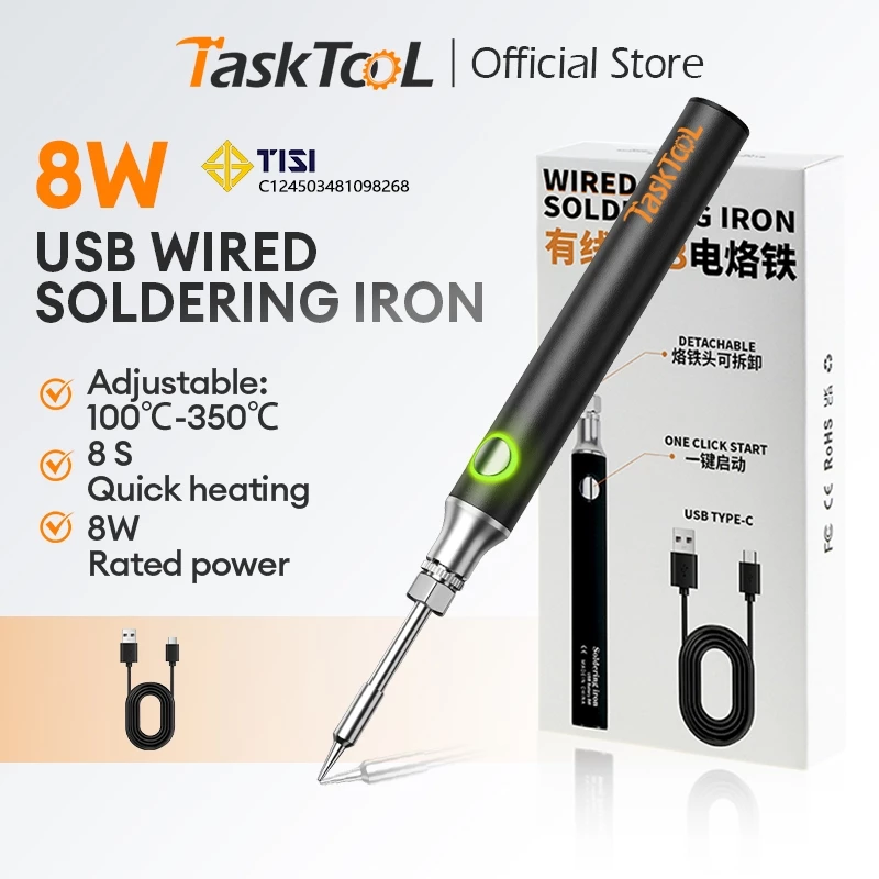 TASKTOOL แบบเสียบสาย หัวแร้งแบบ USB 5V ขนาดเล็กสะดวกปรับอุณหภูมิได้ชุดหัวแร้งแบบใช้มือ DIY TISI STANDARD