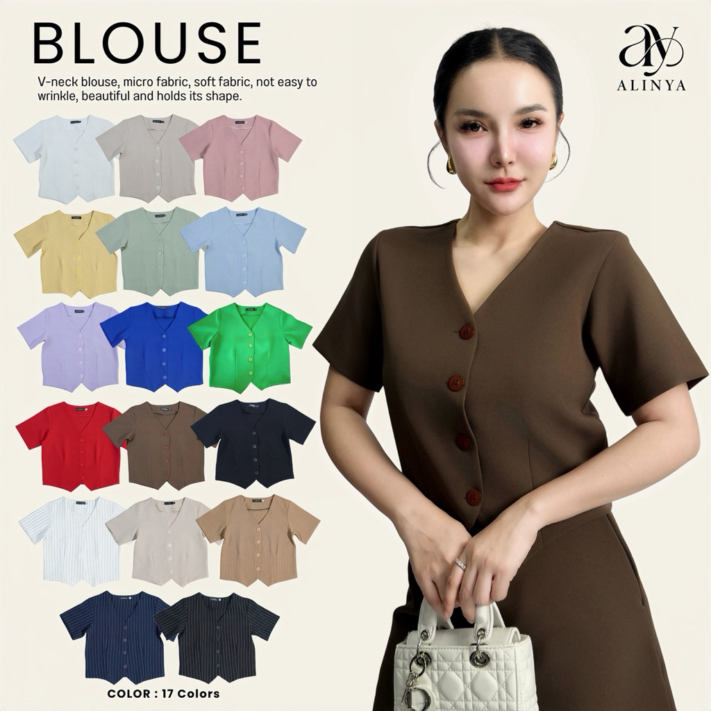 F004 | เสื้อเบลาส์ คอวี  (ป้าย Alinya)