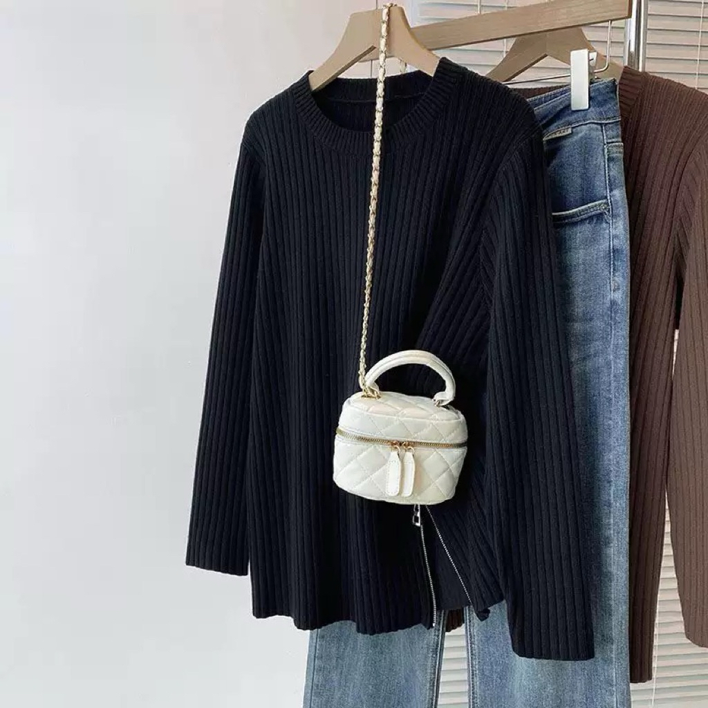 CHERISH (พร้อมส่ง) เสื้อแขนยาว   ไหมพรม ผ้าร่อง แบบสวม แต่งซิปข้าง - รูปที่ 5