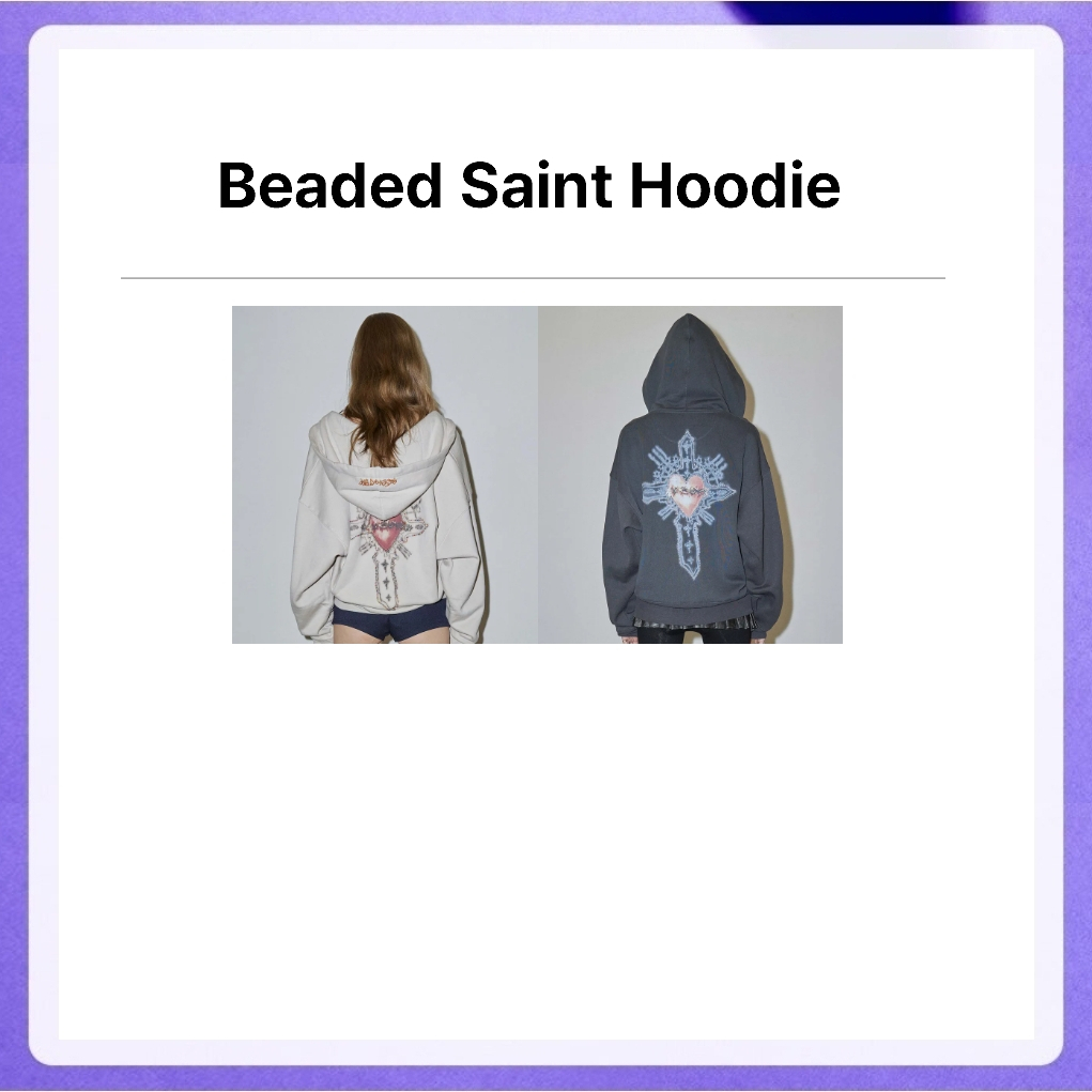 Sculptor Beaded Saint Hoodie Zip-Up (Charcoal, Dirty White)
