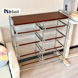 NBsail รถเข็นครัวสไตล์โมเดิร์น ล้อเลื่อนพร้อมตะกร้าเอาออกได้ สำหรับเก็บของในครัว
