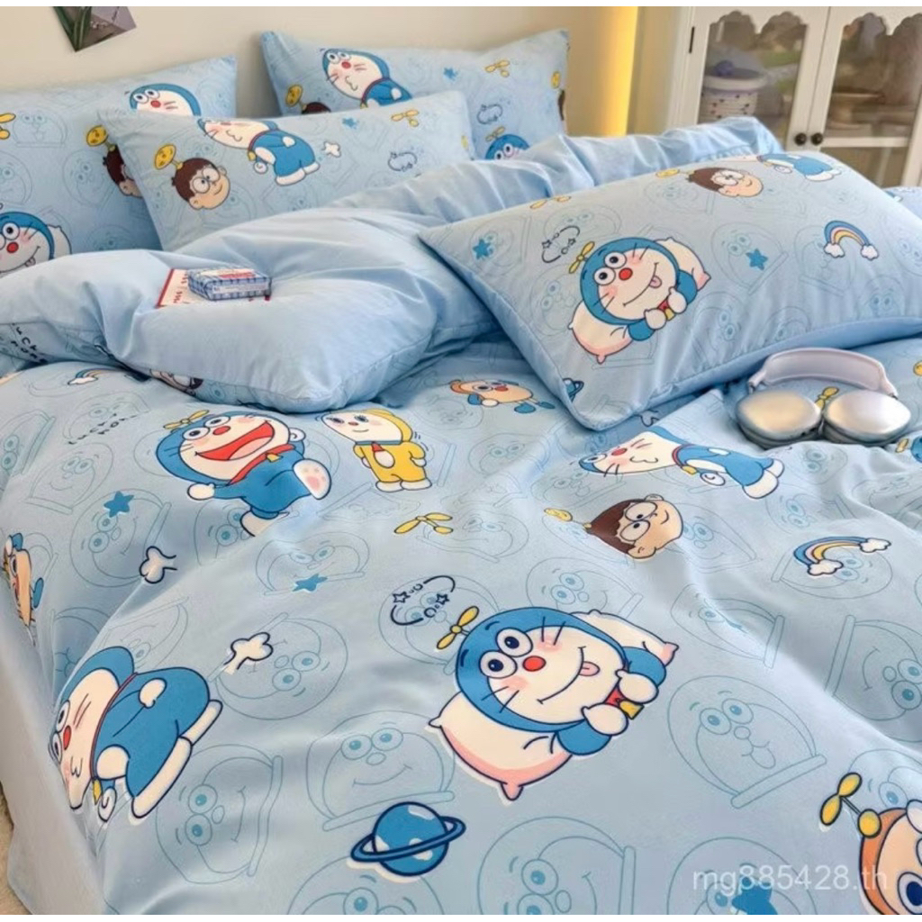 พร้อมส่ง💥 ผ้าปูที่นอน ผ้าห่มนวม(ลายโดเรม่อน ) ขนาด 3|5|6 🛌 ฟุต  เนื้อผ้าคอตตอน 100% หนานุ่ม นอนสบาย🛒🌷🌸🌈