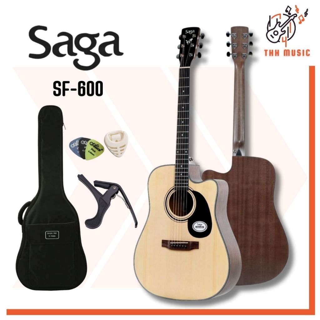 ( แถมฟรีกระเป๋า)​ กีต้าร์โปร่ง SAGA SF600C Acoustic Guitar ( Laminated Top )