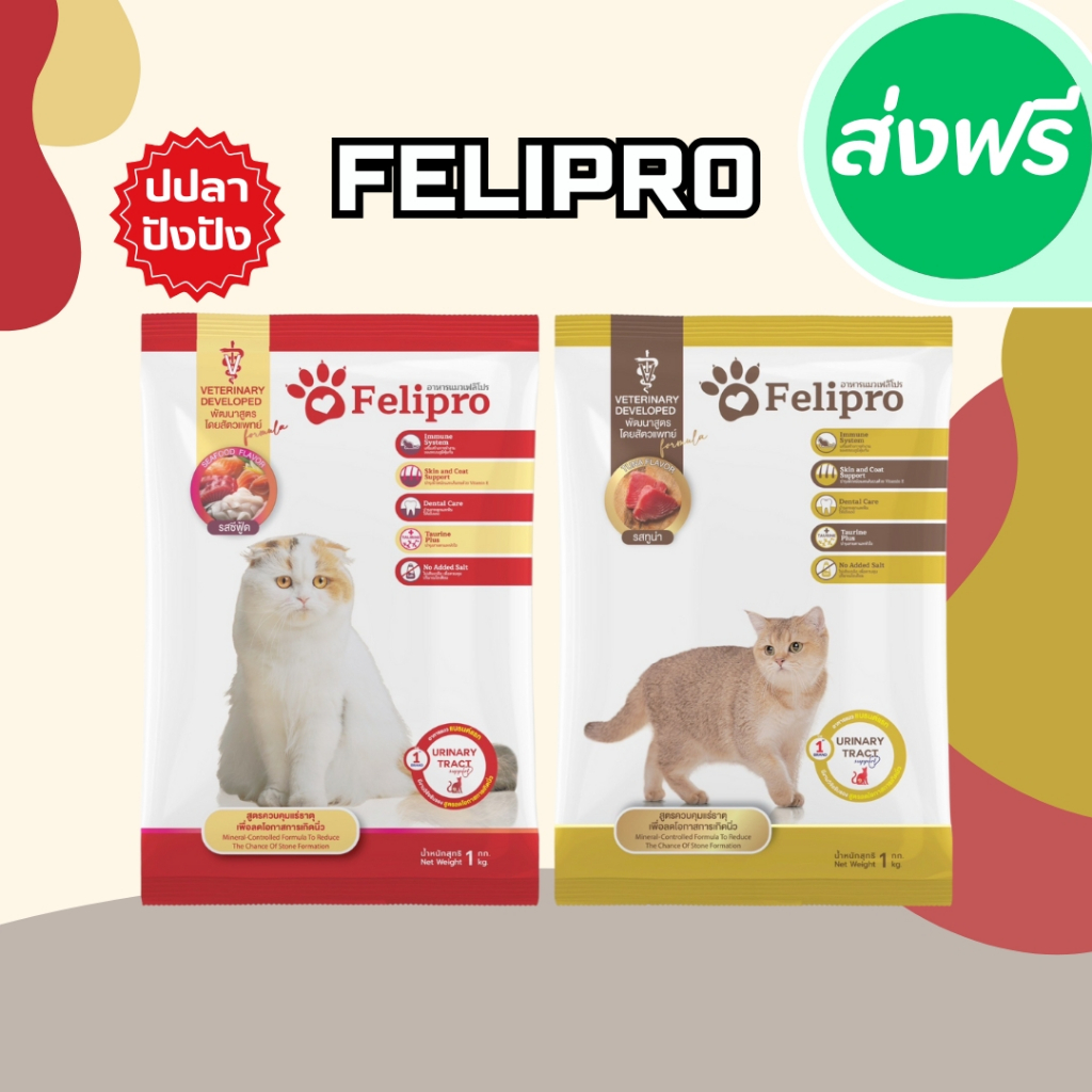 Felipro เฟลิโปร อาหารเม็ดแมว 1 kg 20 ถุง อาหารเม็ด อาหารแมว โซเดี่ยมต่ำ ไม่เค็ม ไม่เกลือ ขนสวย