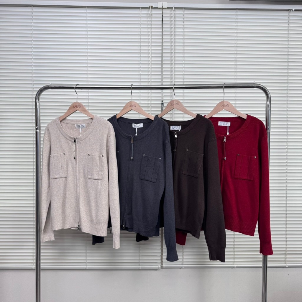 SARAN SR204 เสื้อแขนยาวคาร์ดิแกนกระเป๋าคู่บน