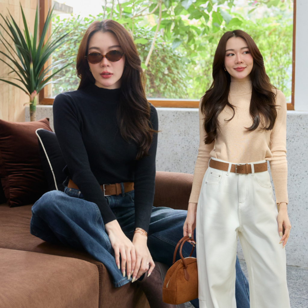 เสื้อไหมพรมคอปีน Classic เนื้อนุ่มอุ่น ใส่สบาย (โทนดำ/ขาว/เหลืองมัสตาร์ด/น้ำตาล/มอคค่า/คาราเมล/ชมพู/ฟ้า/เทา/แดง)