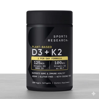 [Exp.04/2029] Sports Research D3 + K2 เสริมแคลเซียม บำรุงกระดูกและหัวใจ 160 แคปซูล (ของแท้ 100%) 💪