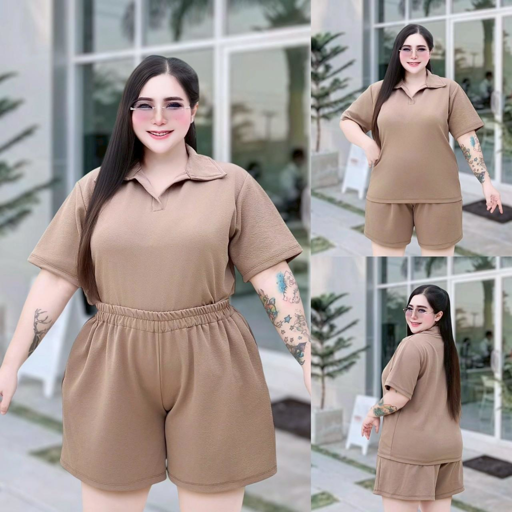 ชุดเซตเสื้อโปโล-กางเกงขาสั้น 2 SIZE M เอว  24-36    L เอว30-56 นิ้ว กางเกงยาว 19นิ้ว  ใส่สบายใส่ได้ทุกวันสาวอวบผ้าวูลเวฟ
