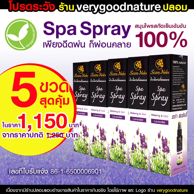 Spa Spray สปา สเปรย์ สมุนไพรสกัดเย็น บรรเทาอาการปวดเมื่อย ปวดศีรษะ ปวดไมเกรน ผ่อนคลายกล้ามเนื้อ (5 ขวด)