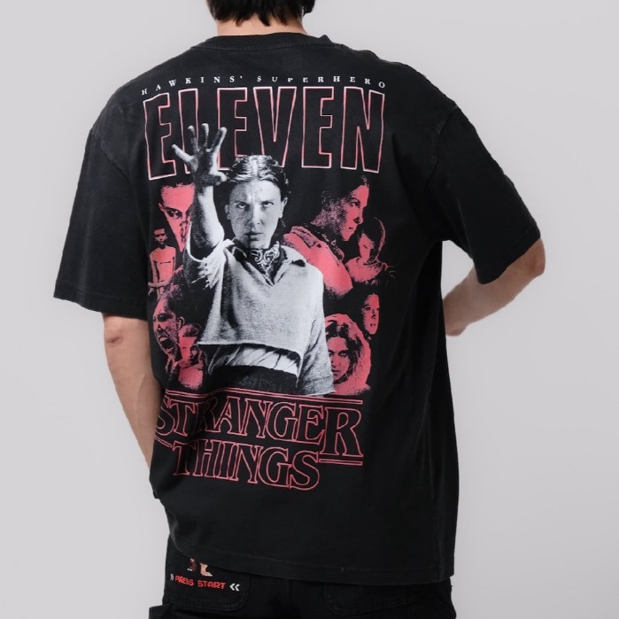 era-won เสื้อยืดเอราวอนแขนสั้น T-Shirt Oversize สกรีน era-won x stranger things สี ดำฟอก สกรีน ลาย E