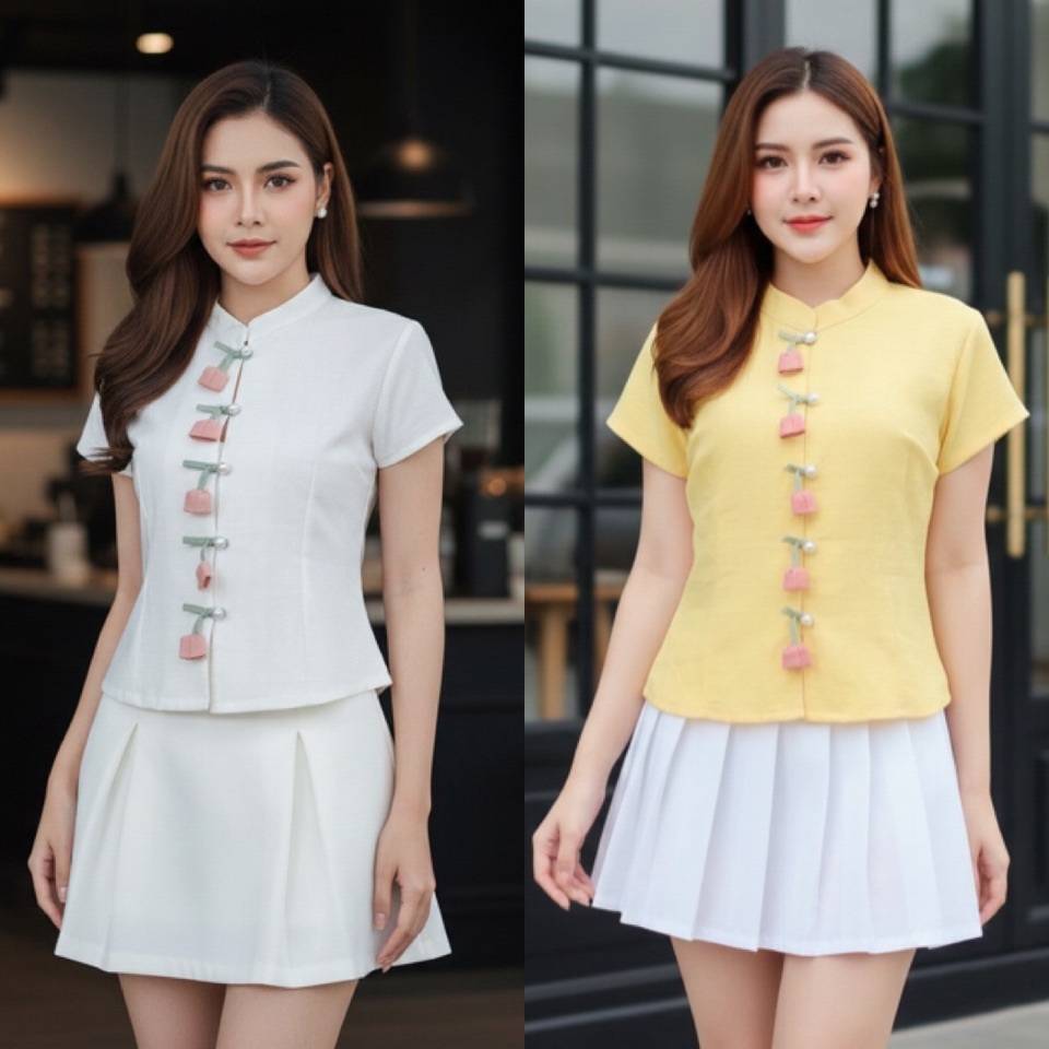 CNX- เสื้อคอจีนผู้หญิง รุ่นกระดุมดอกทิวลิป