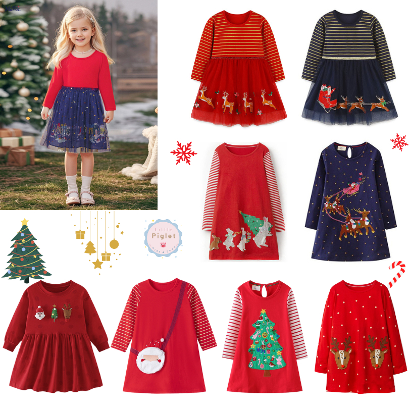 Little Piglet 🐷 พร้อมส่ง ชุดเดรส ชุดกระโปรง Dress แขนยาว เด็กหญิง คริสต์มาส Christmas Collection