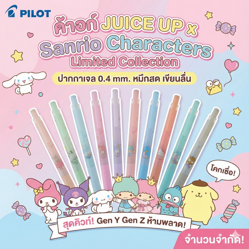 สินค้าใหม่!! ปากกาเจล PILOT JUICE UP 0.4 mm. หมึกดำ Limited Edition Sanrio, Disney, Chikawa, Snoopy