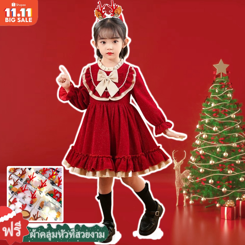 ชุดเจ้าหญิงสำหรับเด็กผู้หญิงปี 2025 ชุดแขนยาวพรีเมียม ชุดปาร์ตี้คริสต์มาส ชุดปีใหม่ที่สวยงาม ชุดวันเกิดเด็กผู้หญิง แฟชั่