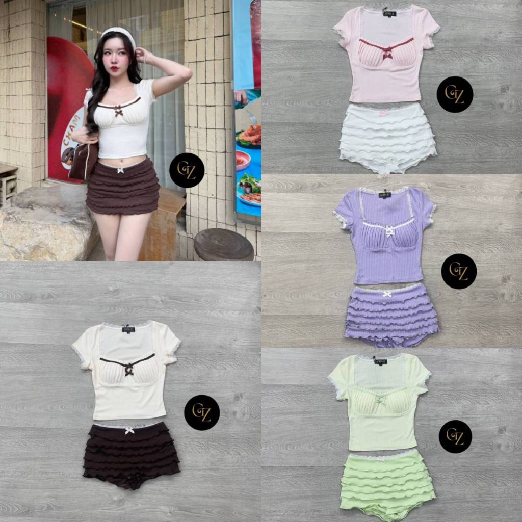 GEN Z Setเสื้อแขนสั้นแต่งลูกไม้ผ้านิ่ม